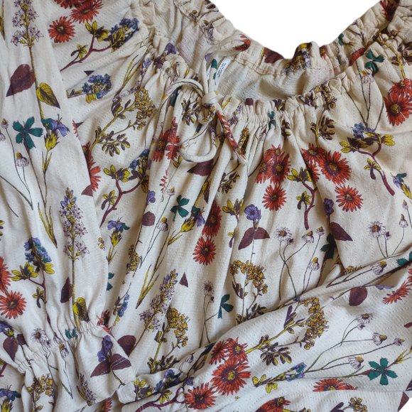 Anthropologie Puff Sleeved Boho Floral Romper Cream Fall Florals M NWT - Picture 9 of 16